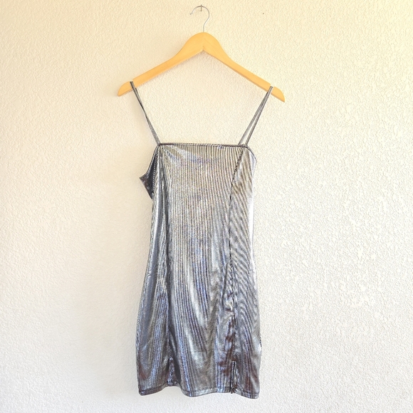 H&M Metallic Silver Mini Slip Dress, M, Cocktail, Party - Picture 2 of 8